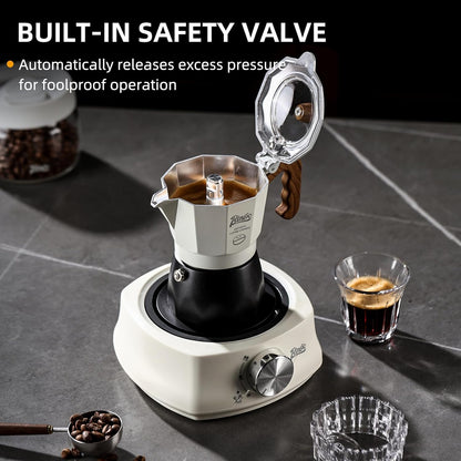 Bincoo Espresso Maker Stovetop - 2 Cup/120ML Stove Top Espresso Italian Coffee Maker, Camping Moka Pot (White-black)