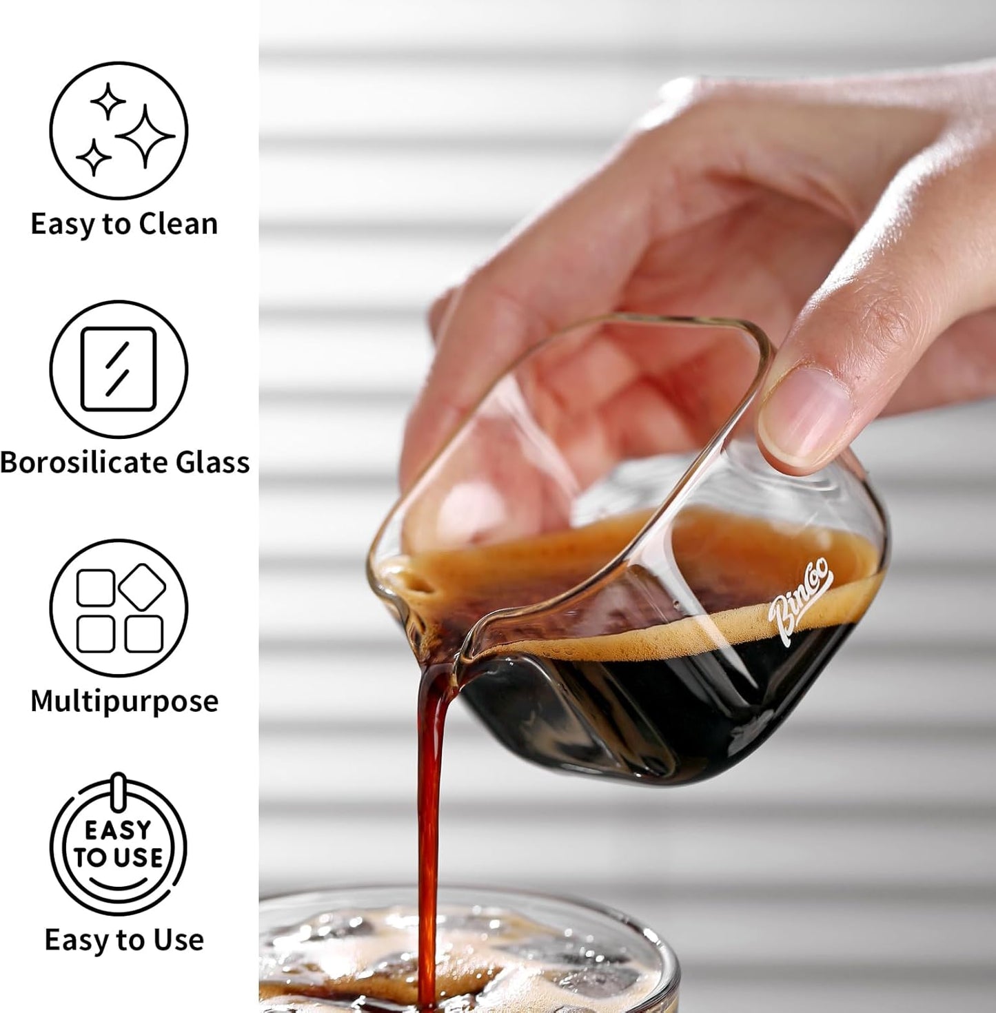 Bincoo Espresso Cups 2-Pack, Espresso Measuring Cup, Espresso Shot Glass V-shape, Espresso Accessories, Glass Measuring Cup, Clear