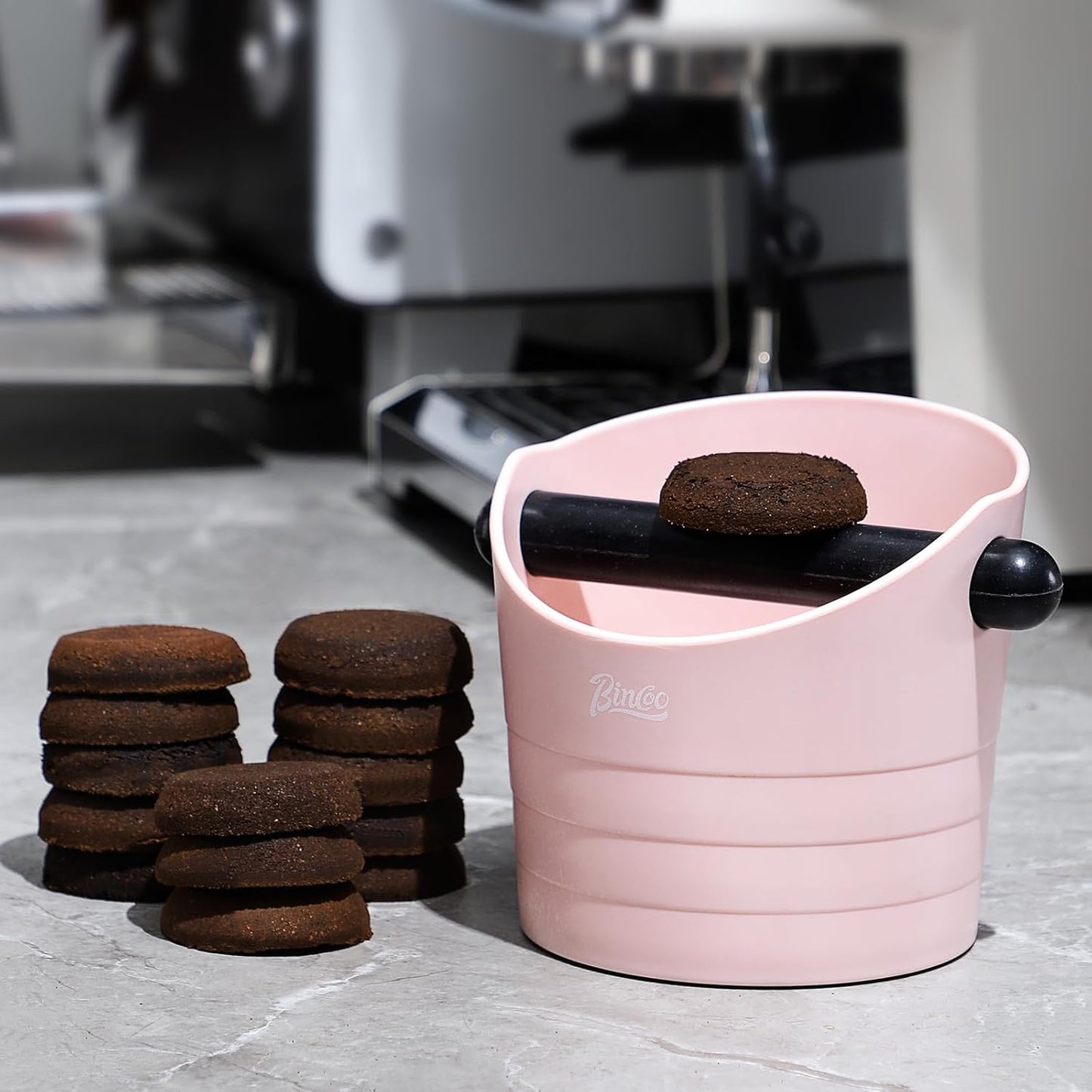 Large Espresso Knock Box, 1.2L Pink Knock Box for Coffee Grounds, Espresso Puck Knock Box with Removable Knock Bar and Non-Slip Base