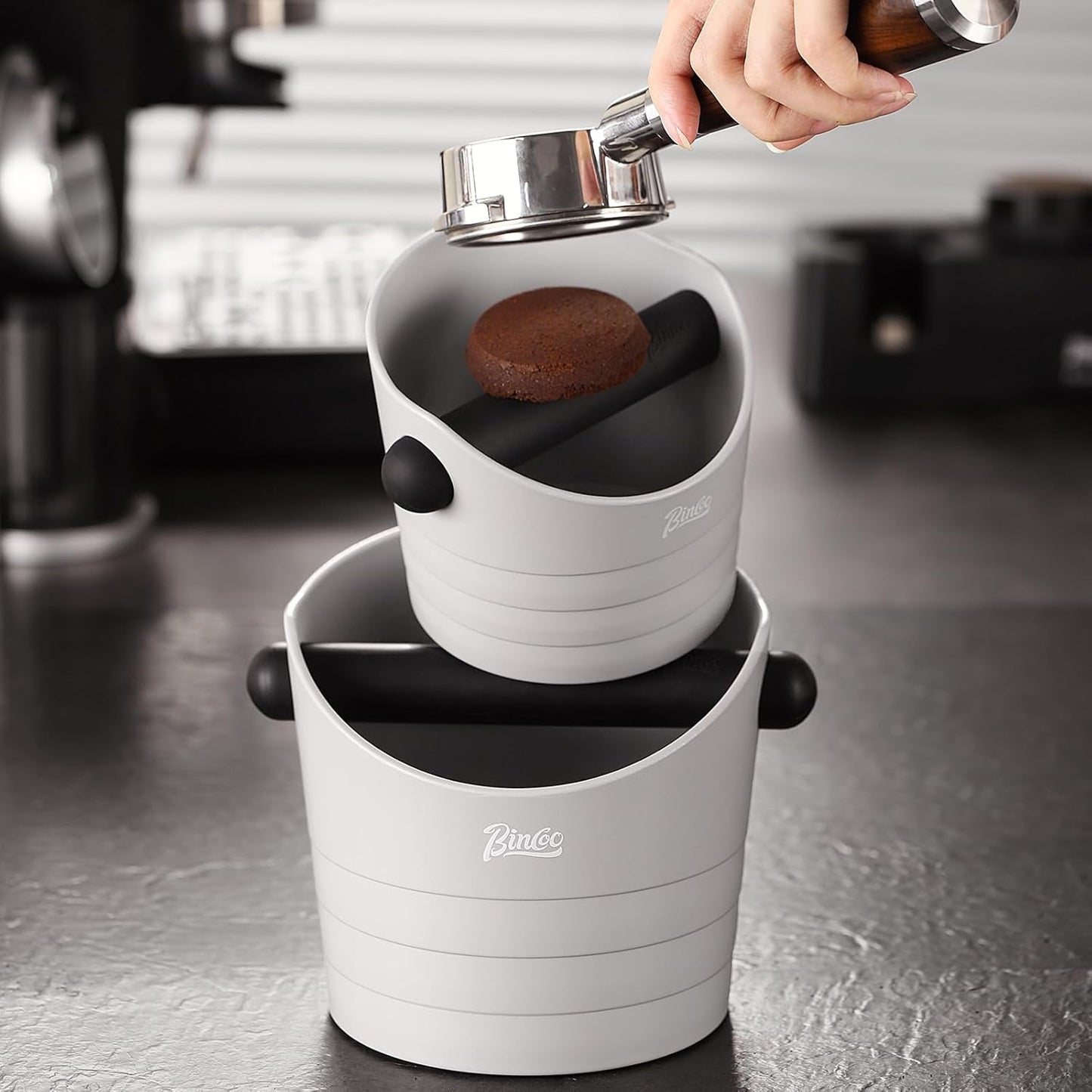 Large Espresso Knock Box, 1.2L Pink Knock Box for Coffee Grounds, Espresso Puck Knock Box with Removable Knock Bar and Non-Slip Base
