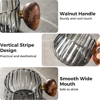 Bincoo GYJ60366 Iced Coffee Cups Set of 2,Clear Glass Coffee Mug Set Latte Glasses,250ml Cappuccino Mugs Espresso Coffee Cups with Handle (Gray)