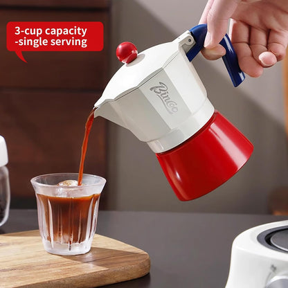 Bincoo Small Moka Pot, Stovetop Espresso Maker - Traditional Italian Coffee Brewer for Home, Camping, Stovetop, & Portable Use, 2 Cup (redwhite)
