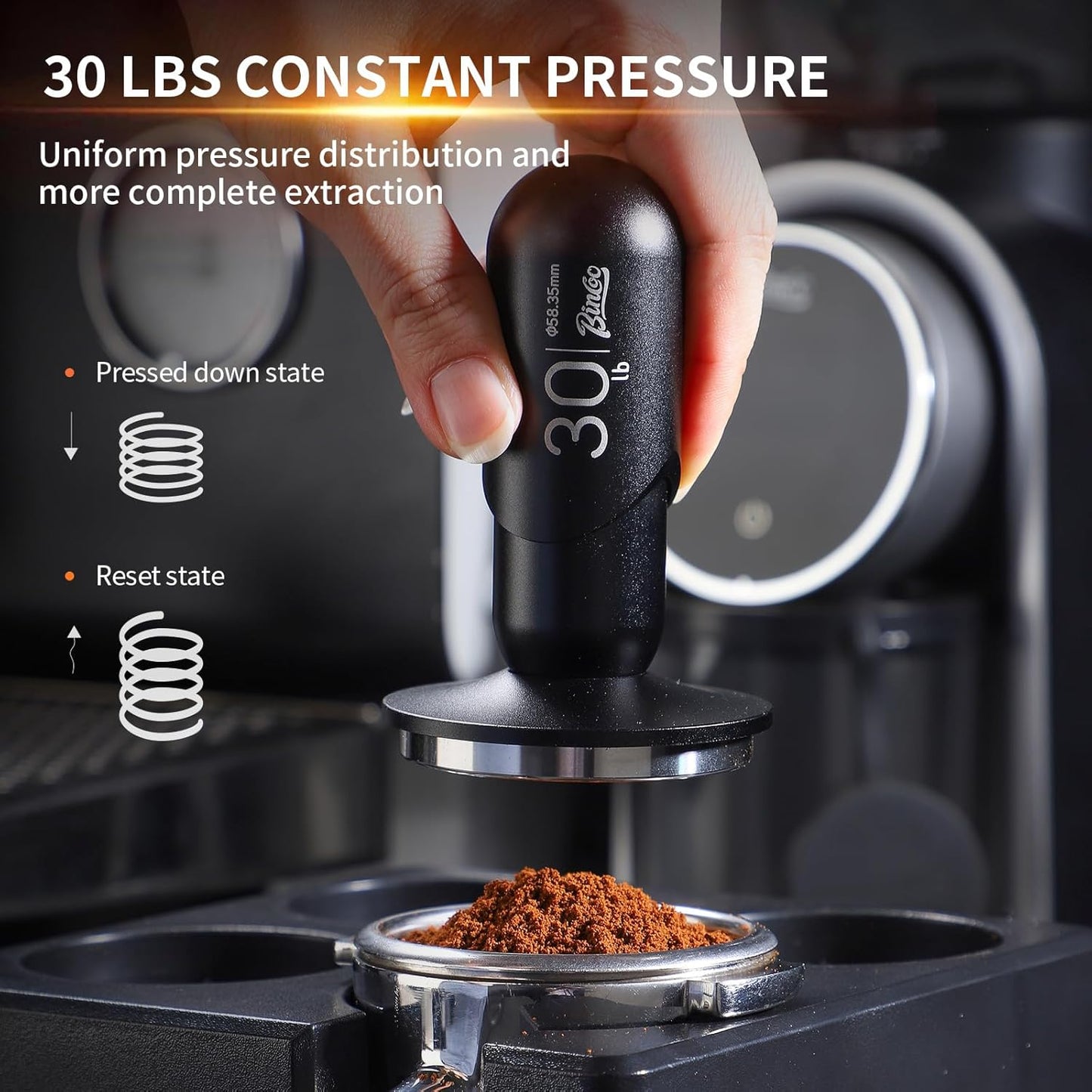 Bincoo Espresso Coffee Tamper 51mm,30lb Spring-Loaded Calibrated Tamper-Stainless Steel Base Espresso Coffee Tamper for Barista Home Coffee Espresso Accessories (Black, 51mm)