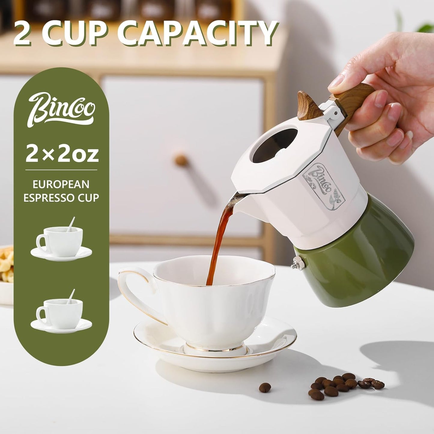 Bincoo Small Espresso Maker Stovetop, 2 Cups Moka Pot Espresso Pot Stovetop,120ml Italian Coffee maker for Cappuccino Latte,Cafetera Cubana