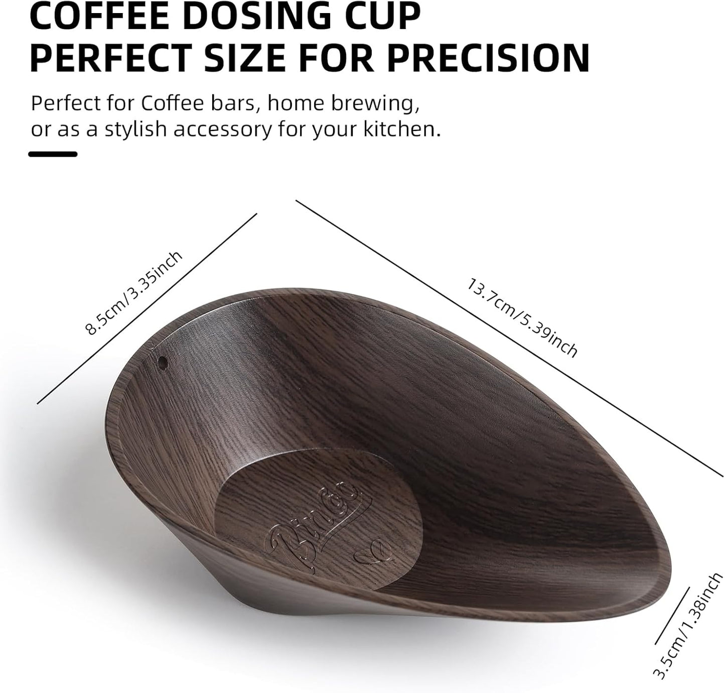 Coffee Bean Dosing Cup Set of 2 - Bincoo Wood Grain ABS Precision Dosing Cup for Espresso, Coffee Brewing - Non-Slip Base, Easy Pour Design, 30g Capacity