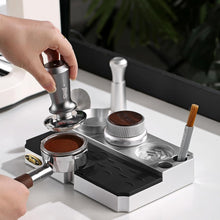 Espresso Tamping Station with Detachable Silicone Cocffee Tamper Mat Compatible with 58mm & 53mm&51mm Portafilters, Coffee Machine Accessories for Home & Commercial Use, Non-Slip Base, (Silver)