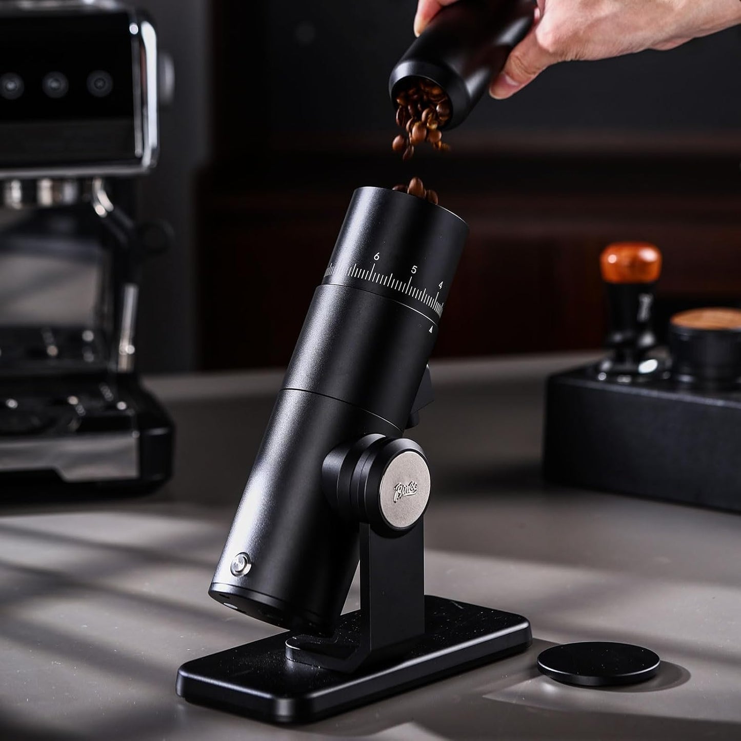 Electric Burr Coffee Grinder - Stepless Adjustment Electric Espresso Grinder with CNC Stainless Steel Conical Burr and Magnetic Lid & Dosing Cup (Black)