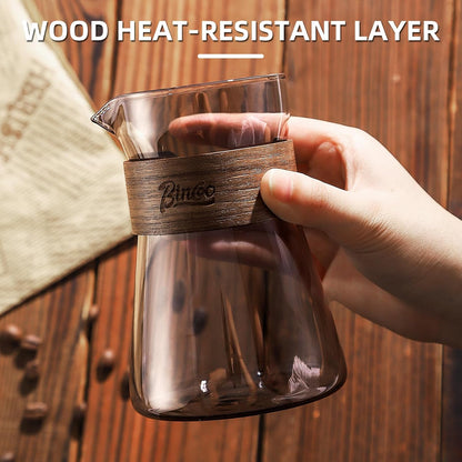 Glass Coffee Carafe with Wood Heat-Resistant Layer, Pour Over Coffee Carafe and Tea Steeper Coffee Decanter Coffee Server, 1 Pcs Included(Smoky Gray)