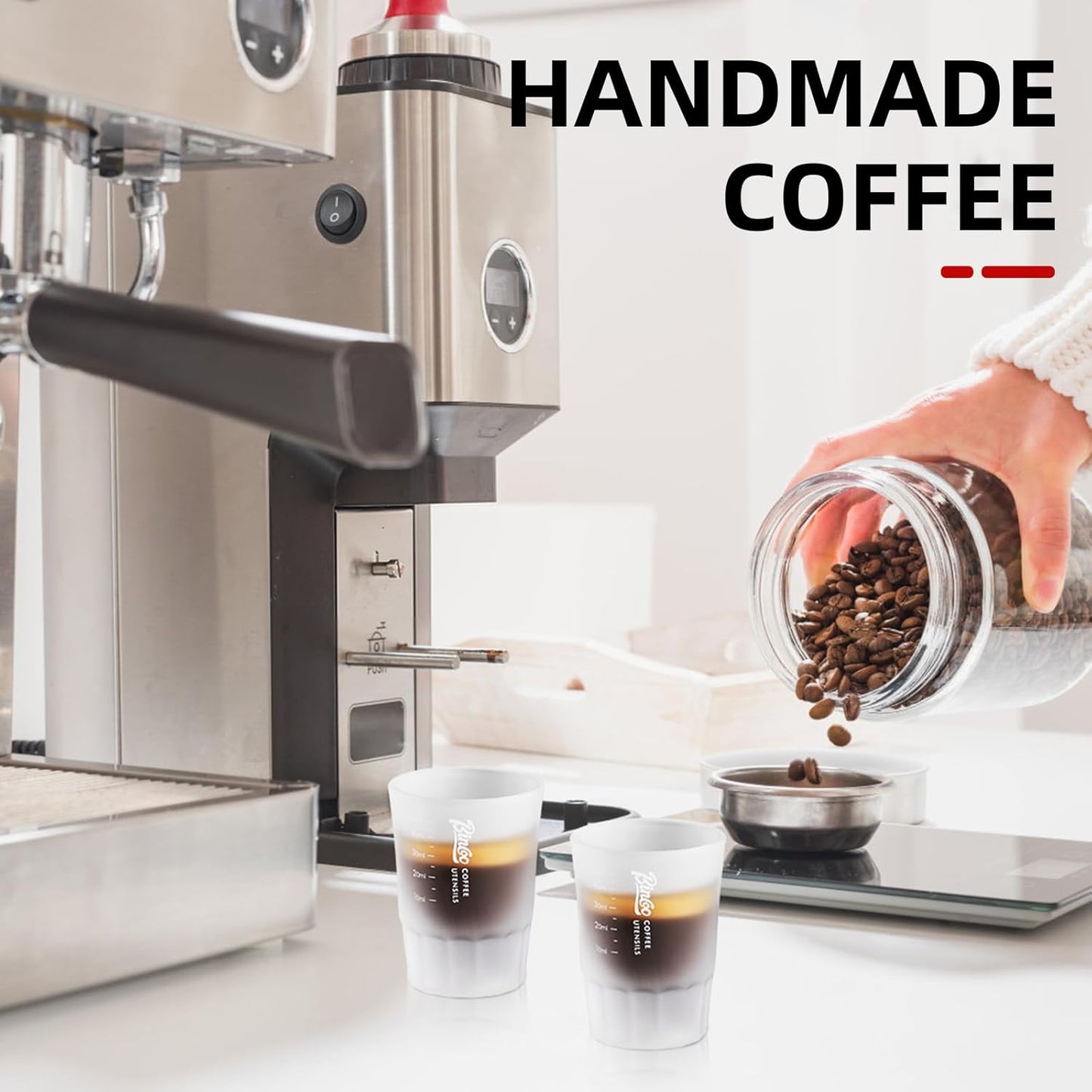 Measuring Shot Glasses 50ML Espresso Measuring Cup - 2 Pieces - Crystal - Frosted Glass, Perfect for Accurate Coffee espresso Alcohol & Ingredient Measuring - Versatile for Kitchen Cafe & Bar Use