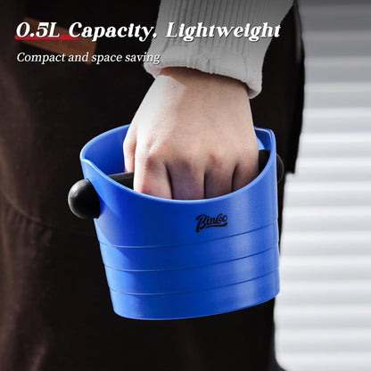 Small Espresso Knock Box, 0.5L Coffee Ground Knock Box,Blue Espresso Puck Knock Box with Removable Knock Bar and Non-Slip Base