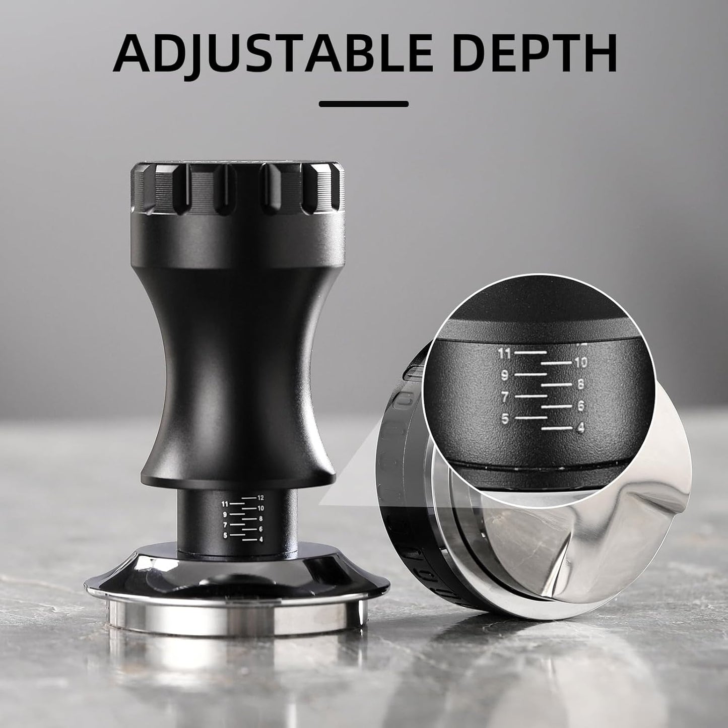 Bincoo GYKF0820 Espresso Tamper 58mm-Consistent Pressure Coffee Tamper for Barista Home,Adjustable Depth,Stainless Steel Base Tamper Espresso Tool Fits 58mm Portafilters(Grey 58mm)