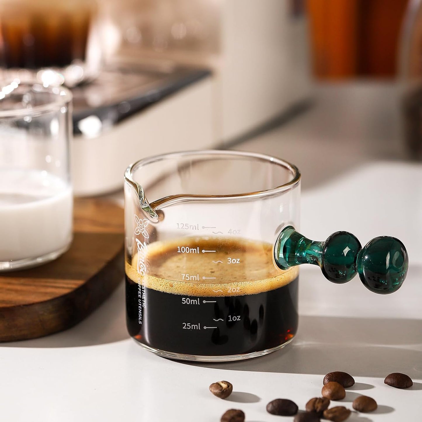 Espresso Shot Glasses Set of 2-120ml Espresso Cup with Handle and Single Spout, Clear Espresso Measuring Cup Glass for Barista Coffee Measure