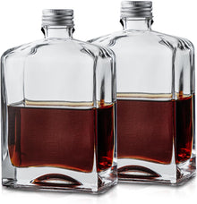 Thick Glass Whiskey Decanter Set of 2, 375ml Liquor Decanter with Airtight Screw Lid, Coffee Dispenser Bottle, Gift for Men & House Warming