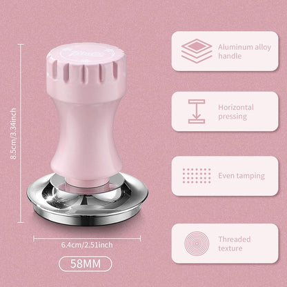 Bincoo 58mm Coffee Tamper Pink Color Premium Espresso Coffee Tamper with Calibrated Spring Loaded Flat Stainless Steel Base, Constant 30lb Espresso Machine Accessories