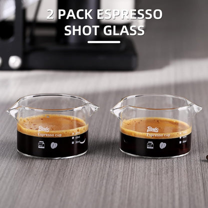 Espresso Shot Glass 2 Pack - 3oz Barista Espresso Cups with Double Spout, 90ML Clear Espresso Shots Cup Set of 2
