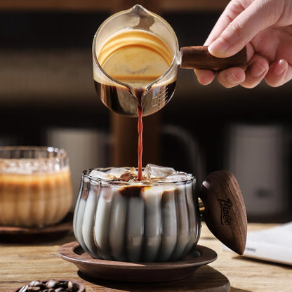 Bincoo GYJ60366 Iced Coffee Cups Set of 2,Clear Glass Coffee Mug Set Latte Glasses,250ml Cappuccino Mugs Espresso Coffee Cups with Handle (Gray)