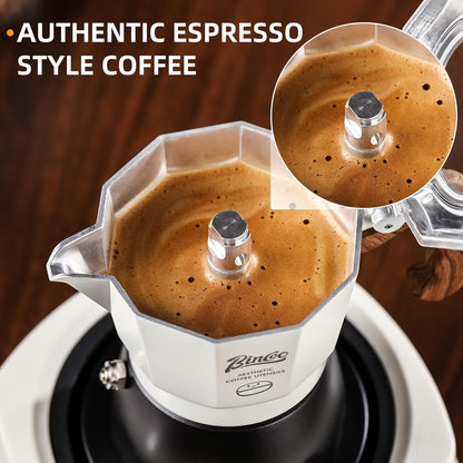 Bincoo Espresso Maker Stovetop - 2 Cup/120ML Stove Top Espresso Italian Coffee Maker, Camping Moka Pot (White-black)