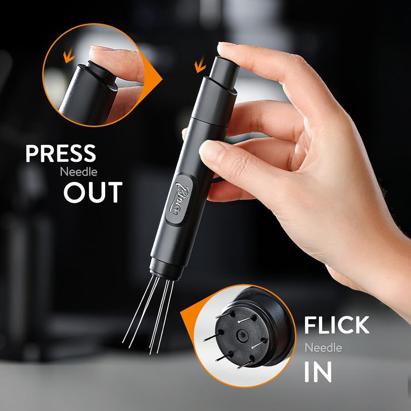Retractable WDT Tool Espresso Distribution Tool - Coffee Distributor Espresso Stirrer for Barista with Storage Stand & Extra 6 Replaceable Needles (Black)