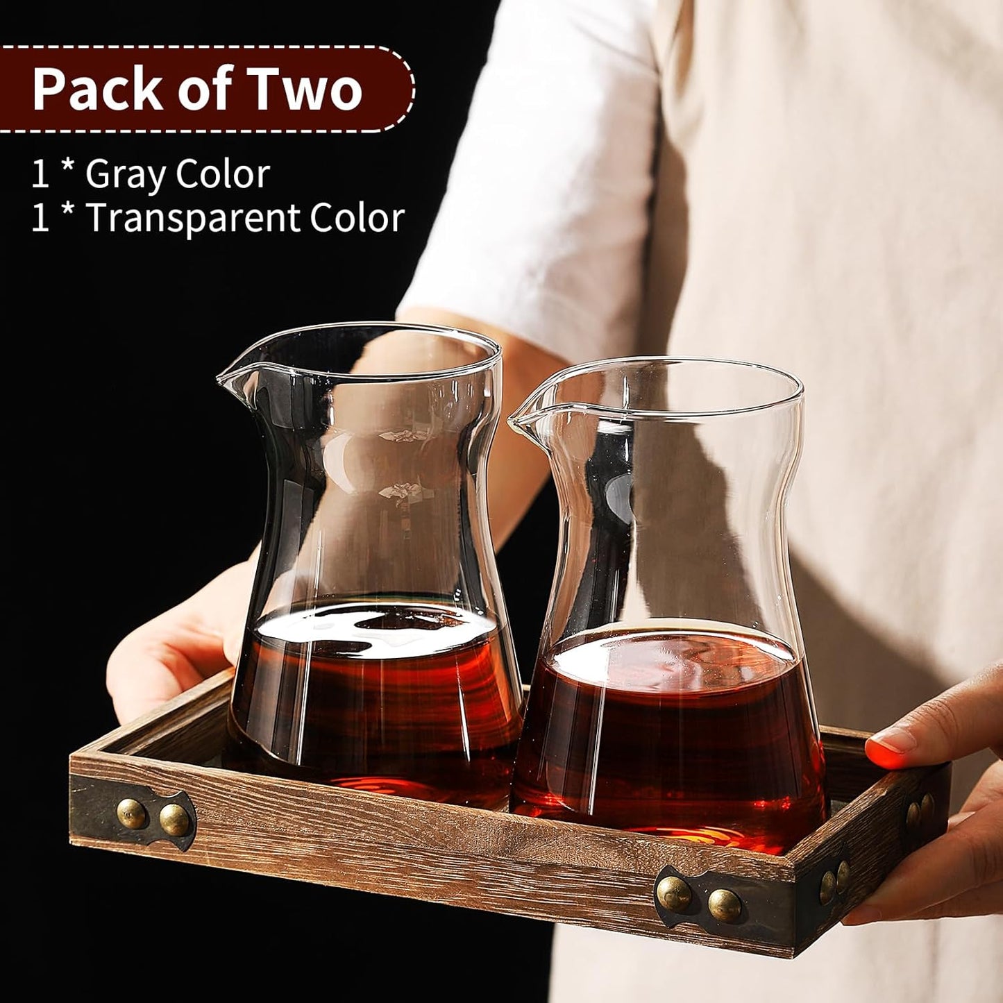 Bincoo 16oz Glass Coffee Carafe with Wood Heat-Resistant Layer, Coffee Decanter Coffee Server for Pour Over, Coffee Pot, Clear