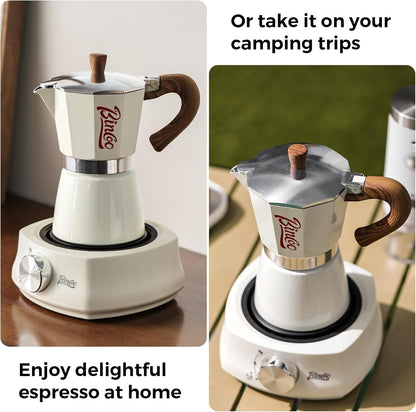 Bincoo Espresso Maker Stovetop, Moka Pot 6 Cups, Espresso Pot Classic Italian Coffee Maker,Single Safety Valve (White, 6 Cup)