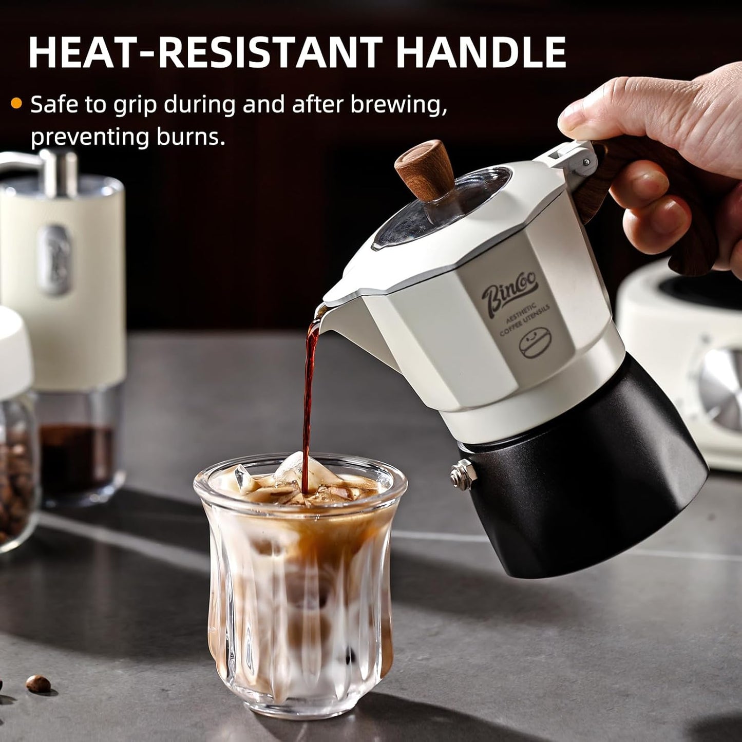Bincoo Espresso Maker Stovetop - 2 Cup/120ML Stove Top Espresso Italian Coffee Maker, Camping Moka Pot (White-black)