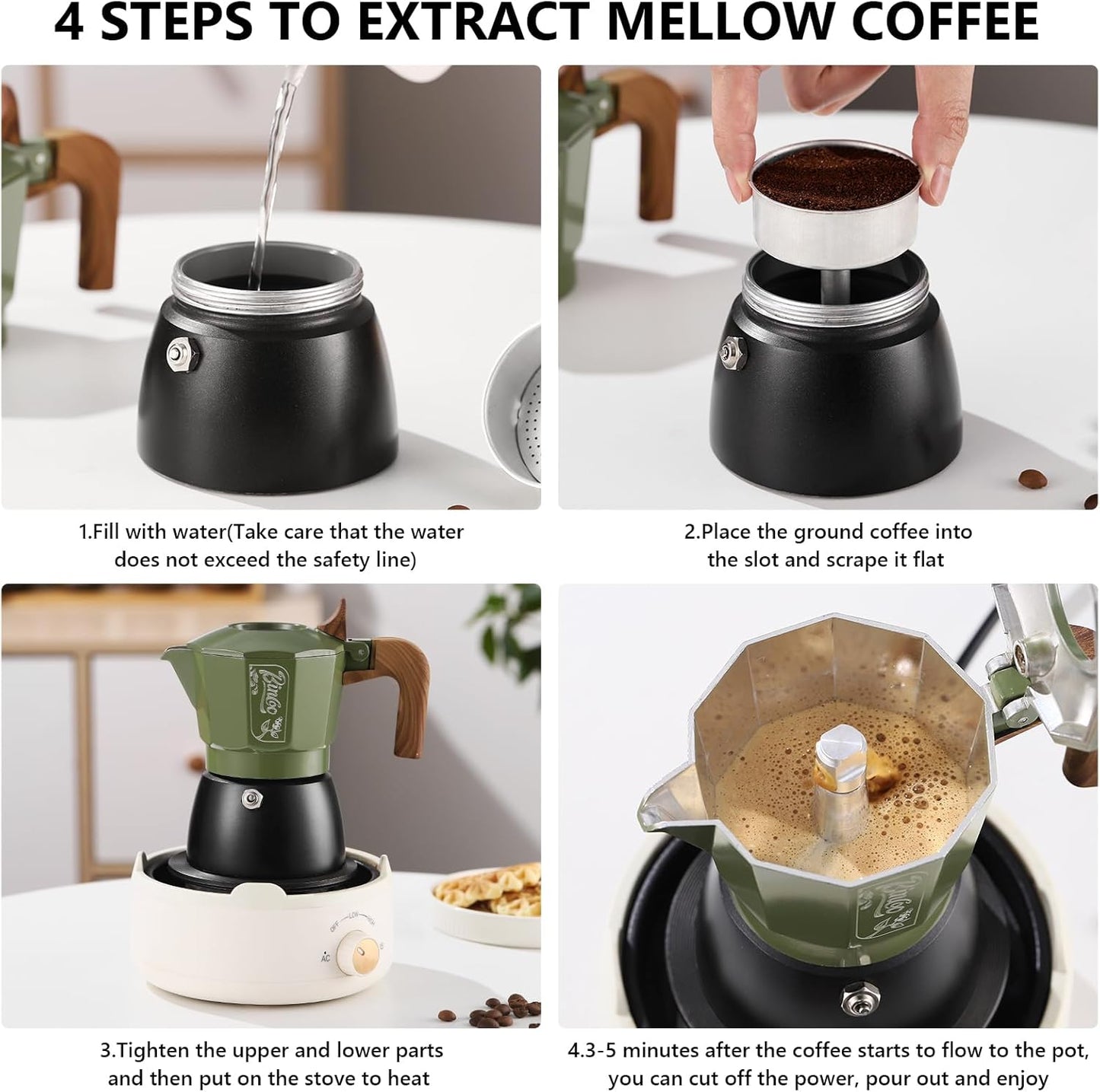 Bincoo Small Espresso Maker Stovetop, 2 Cups Moka Pot Espresso Pot Stovetop,120ml Italian Coffee maker for Cappuccino Latte,Cafetera Cubana