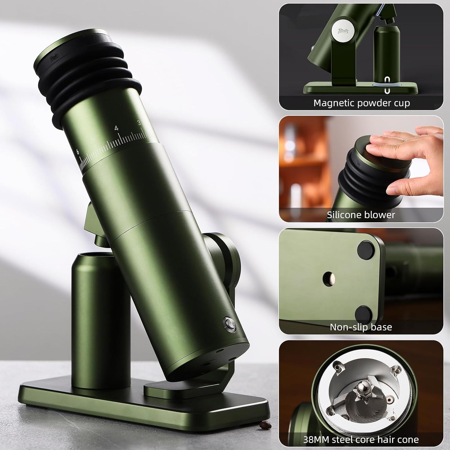 Bincoo DM01 Electric Coffee Grinder Stepless Adjustment Grinding Settings,Stainless Steel Burr Coffee Grinder with Brush and Top Blower for Home Use Pour Over&Espresso