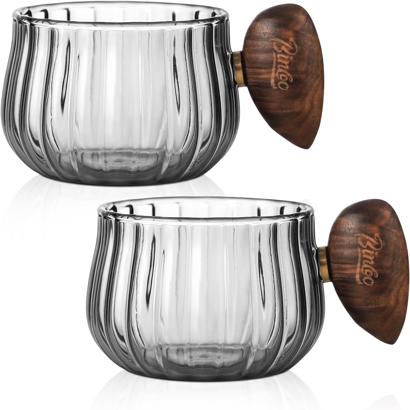 Bincoo GYJ60366 Iced Coffee Cups Set of 2,Clear Glass Coffee Mug Set Latte Glasses,250ml Cappuccino Mugs Espresso Coffee Cups with Handle (Gray)