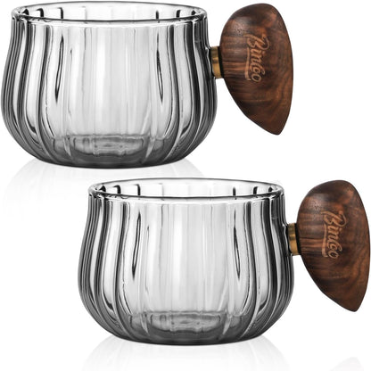 Bincoo GYJ60366 Iced Coffee Cups Set of 2,Clear Glass Coffee Mug Set Latte Glasses,250ml Cappuccino Mugs Espresso Coffee Cups with Handle (Gray)