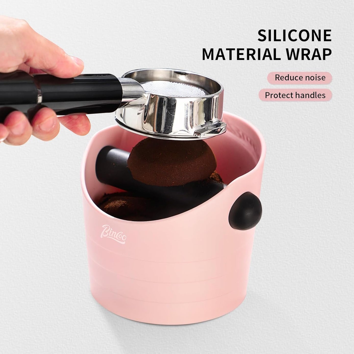 Bincoo GYKF1643 Pink Espresso Knock Box - Bincoo Pink Espresso Machine Knock Box/Espresso Grounds Knock Box, Barista Style Coffee Knock Box for Grounds with Removable Shock-Absorbent Knock Bar and Anti-Slip Base.