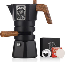 Bincoo 120ML/2 Cup Stovetop Espresso Maker Double Valve Moka Pot with Thermostat Extractor,Italian Espresso Moka Pot with Powder Dispenser and Filter Paper for Home(Black)