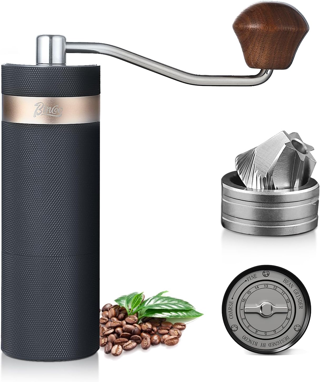 Manual Coffee Bean Grinder, Portable Hand Espresso Grinder with 6 Star CNC Stainless Steel Conical Burr,16 Internal Adjustable Setting and Double Bearing, Portable Carry Bag, 25g Capacity