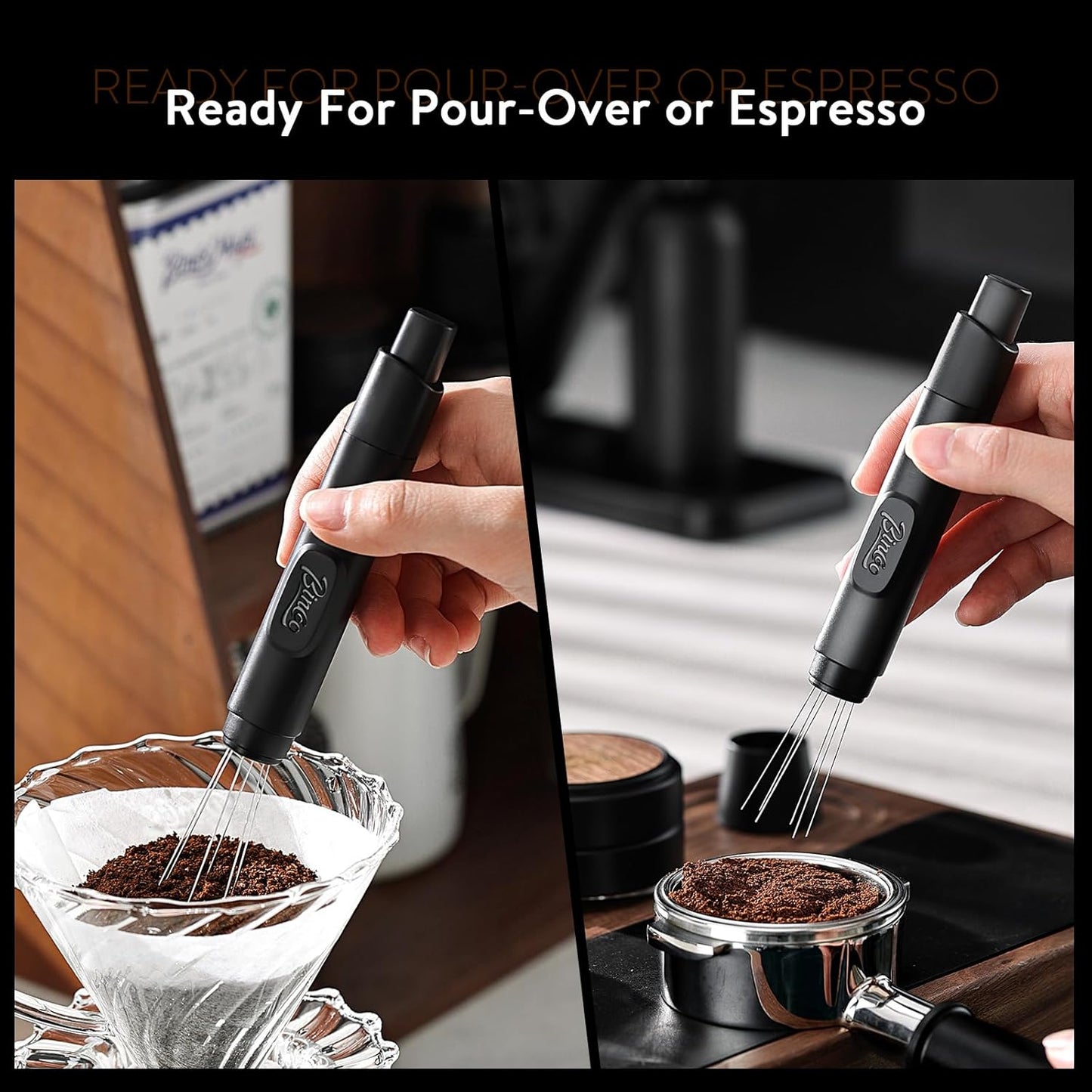 Retractable WDT Tool Espresso Distribution Tool - Coffee Distributor Espresso Stirrer for Barista with Storage Stand & Extra 6 Replaceable Needles (Black)