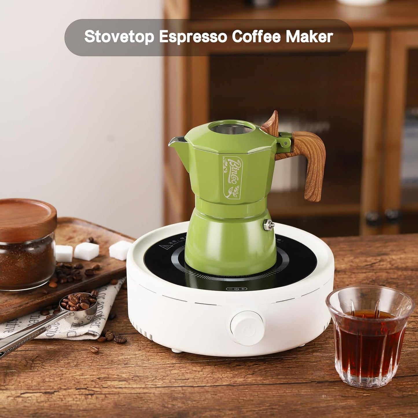 Bincoo Small Espresso Maker Stovetop, 2 Cups Moka Pot Espresso Pot Stovetop,120ml Italian Coffee maker for Cappuccino Latte,Cafetera Cubana