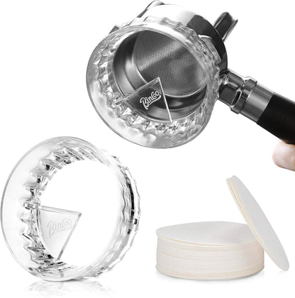Bincoo Portafilter Funnel Dispenser 51/58mm,Coffee Dosing Funnel With 100pcs Filter Paper, Anti-Flying Powder Espresso Dosing Funnel With Magnetic, Allow 360°Rotation (51MM)