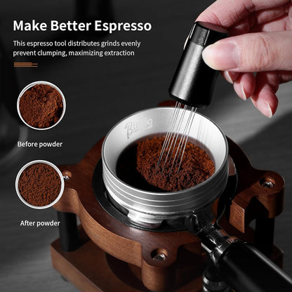 Espresso WDT Tool with Stand - Espresso Coffee Stirrer,Espresso Distribution Tools with Extra 8 Replaceable Needles 0.4mm, Aluminum Alloy Handle (Gray)