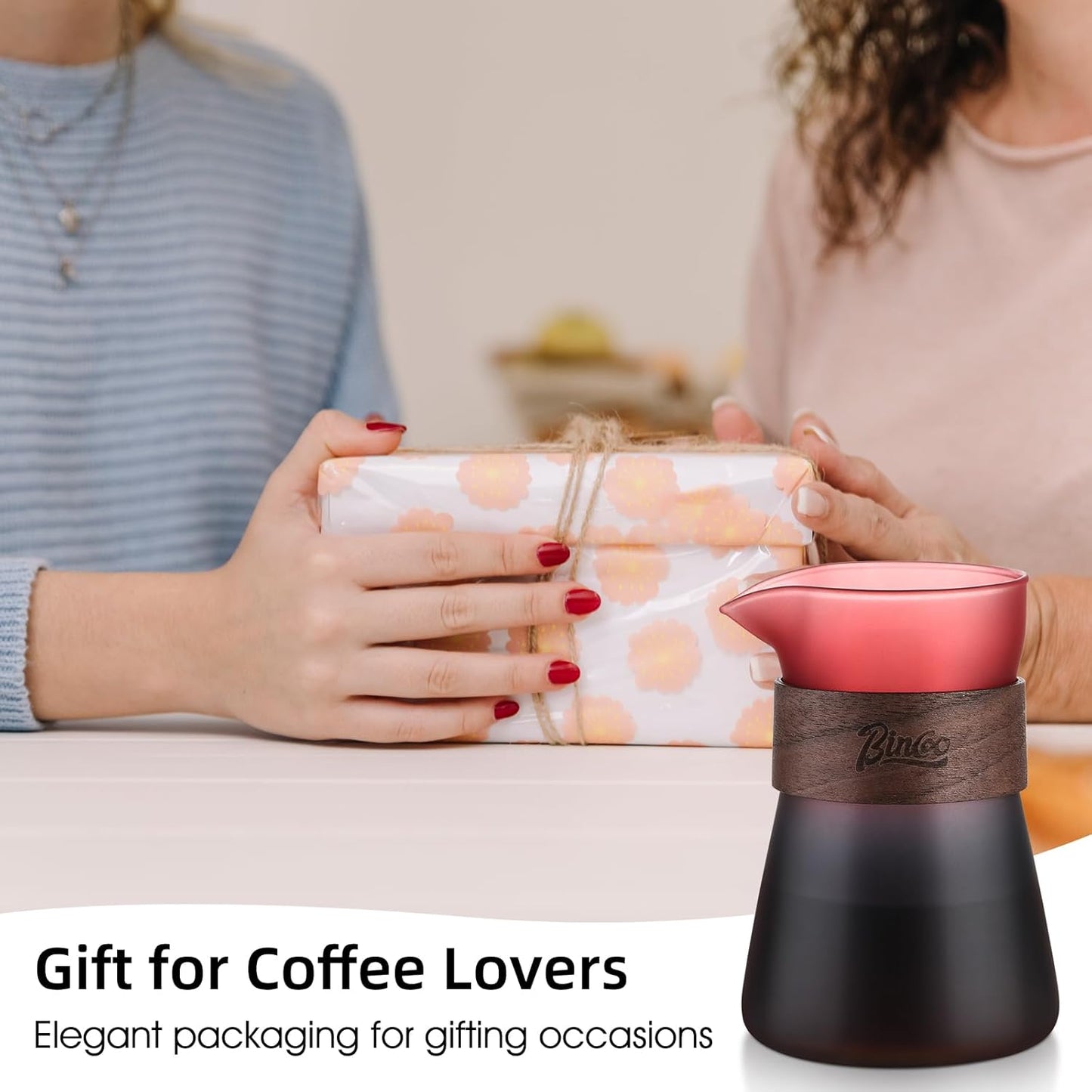 2-Pack 16OZ Borosilicate Glass Coffee Pour Over Kettles – Gradient Purple, Wood Handle, V-Spout for Drip-Free Pouring, Heat-Resistant, Perfect for Home & Gifts