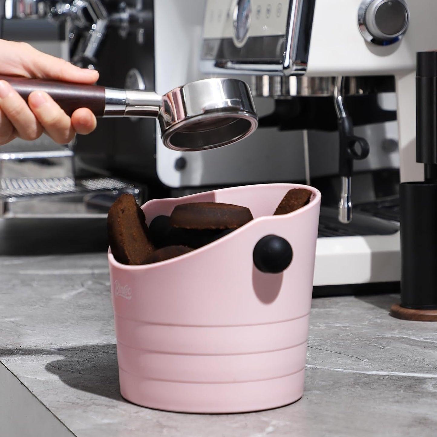 Large Espresso Knock Box, 1.2L Pink Knock Box for Coffee Grounds, Espresso Puck Knock Box with Removable Knock Bar and Non-Slip Base