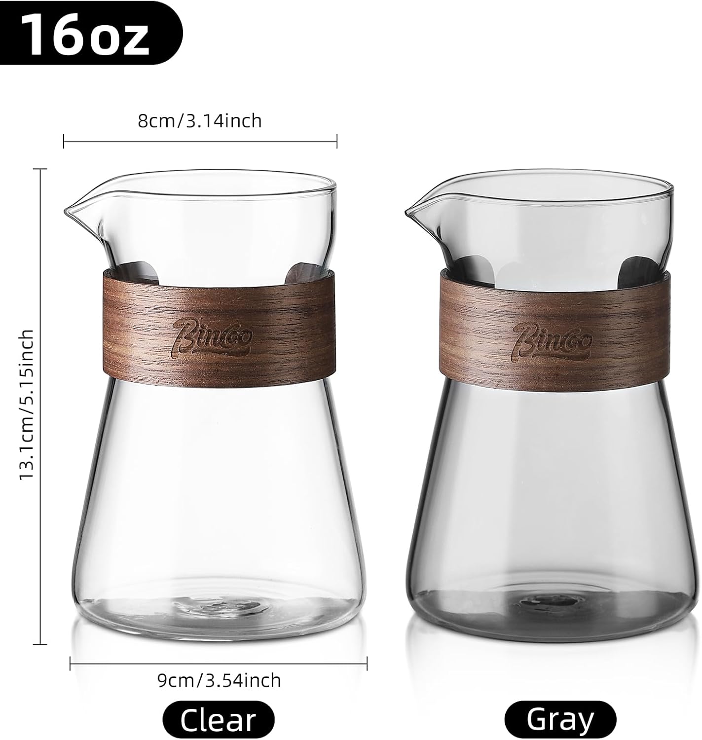 Glass Coffee Carafe with Wood Heat-Resistant Layer, Pour Over Coffee Carafe and Tea Steeper Coffee Decanter Coffee Server, 1 Pcs Included(Smoky Gray)