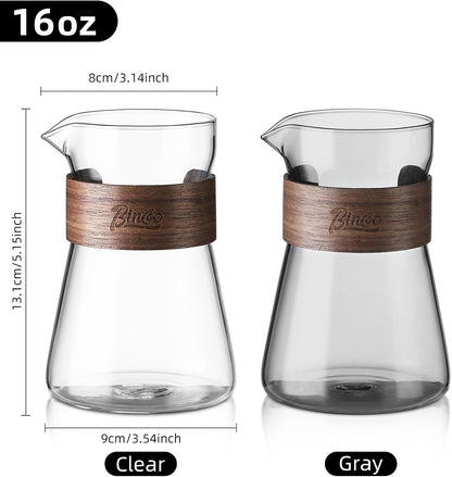 Glass Coffee Carafe with Wood Heat-Resistant Layer, Pour Over Coffee Carafe and Tea Steeper Coffee Decanter Coffee Server, 1 Pcs Included(Smoky Gray)