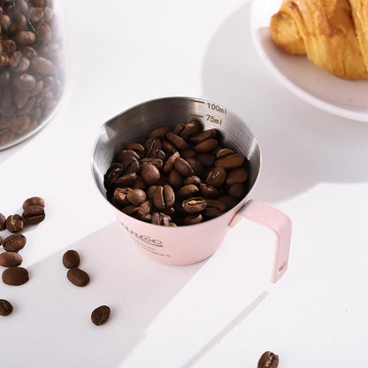 Stainless Steel Espresso Cup,3oz Espresso Shot Cup with V-shaped Spout,Metal Measuring Cup with Handle