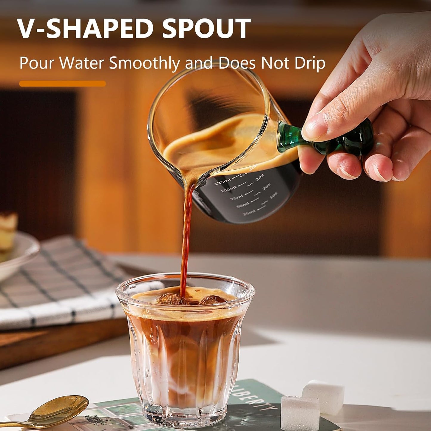 Espresso Shot Glasses Set of 2-120ml Espresso Cup with Handle and Single Spout, Clear Espresso Measuring Cup Glass for Barista Coffee Measure