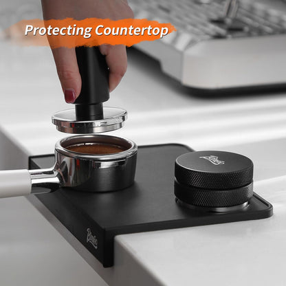 Espresso Tamping Mat,Black Corner Coffee Tamper Mat,Silicone Espresso Pad with Corner Edge Tamp Support Station for Barista Tools