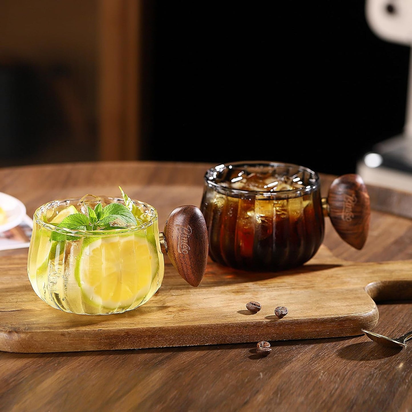 Bincoo GYJ60366 Iced Coffee Cups Set of 2,Clear Glass Coffee Mug Set Latte Glasses,250ml Cappuccino Mugs Espresso Coffee Cups with Handle