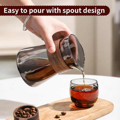 Bincoo 16oz Glass Coffee Carafe with Wood Heat-Resistant Layer, Coffee Decanter Coffee Server for Pour Over, Coffee Pot, Clear