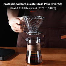 Bincoo Pour Over Coffee Dripper Set, Drip Coffee Maker, Included Borosilicate Glass Carafer and Coffee Dripper & Size 02 50 Pcs Paper Filter, 16oz(500ml) (Smoky Gray Set)