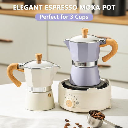 Bincoo Espresso Maker Stovetop,Camping Moka Pot 2 Cup/120ML,Stove Top Espresso Italian Coffee Maker,Easy to Use (White)