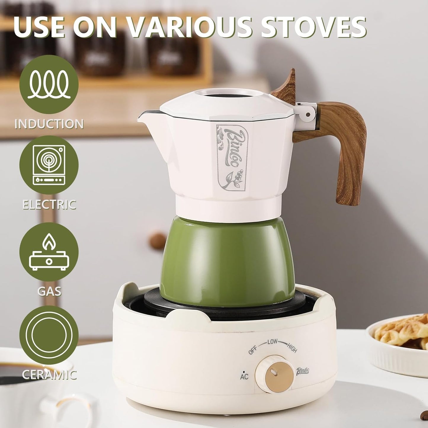 Bincoo Small Espresso Maker Stovetop, 2 Cups Moka Pot Espresso Pot Stovetop,120ml Italian Coffee maker for Cappuccino Latte,Cafetera Cubana