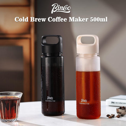Bincoo GYKF2194 Cold Brew Coffee Maker 15oz, Iced Coffee Maker with Fine Mesh Filter,Cold Brew Travel Cup,Leakproof and Portable Lid (White)