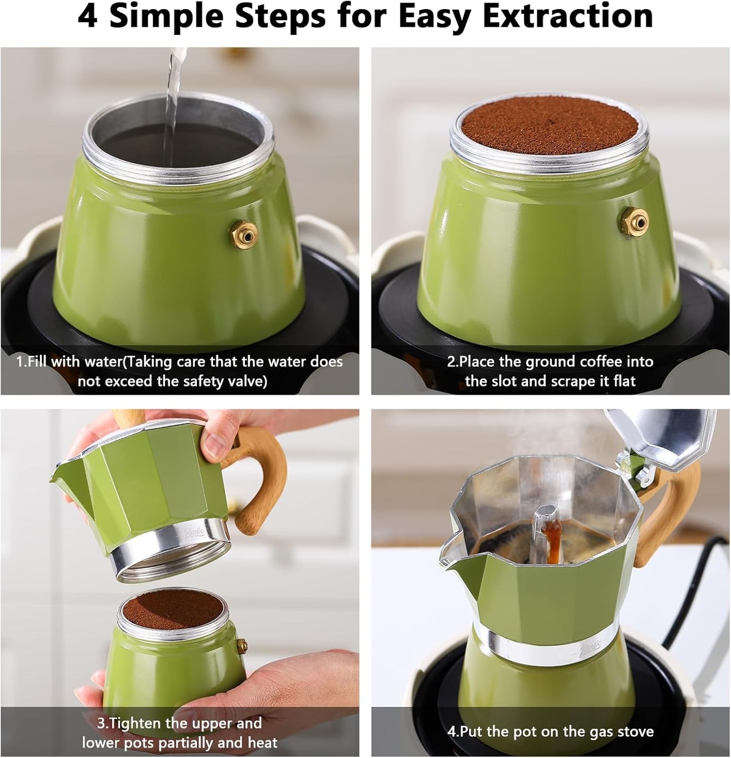 Bincoo Espresso Maker Stovetop,Camping Moka Pot 2 Cup/120ML,Stove Top Espresso Italian Coffee Maker,Easy to Use (White)